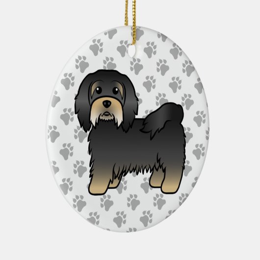 黒とタンのかわいい漫画の犬 セラミックオーナメント (右)