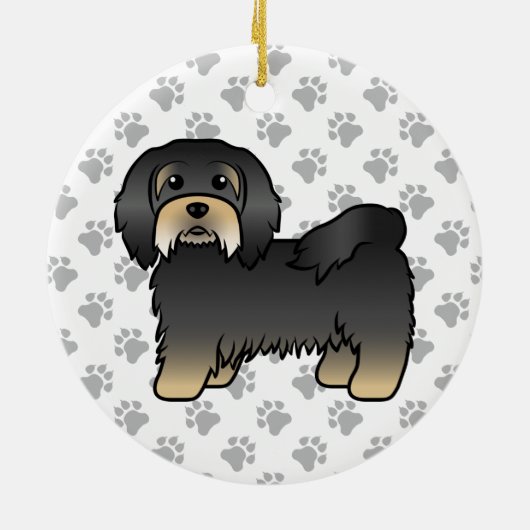 黒とタンのかわいい漫画の犬 セラミックオーナメント (裏面)