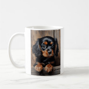 黒とタンのカバリエの子犬 コーヒーマグカップ