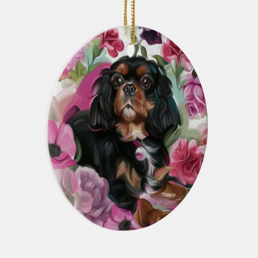 黒とタンのカバリエースクリスマスオーナメントフローラ セラミックオーナメント (右)