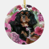 黒とタンのカバリエースクリスマスオーナメントフローラ セラミックオーナメント (正面)