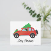 黒とタンのクーンハウンドがクリスマスカーを運転 シーズンポストカード (スタンド正面)