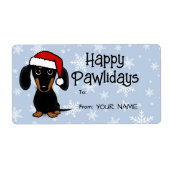 黒とタンのダシュント犬のクリスマスからギフトへ ラベル (正面)