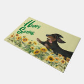 黒とタンのダックスシャントひまわりフォーマット ドアマット (アングル)