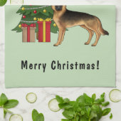 黒とタンのドイツの羊飼いとクリスマスツリー キッチンタオル (折り畳み)