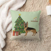 黒とタンのドイツの羊飼いとクリスマスツリー クッション (ブランケット)