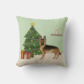 黒とタンのドイツの羊飼いとクリスマスツリー クッション (正面)