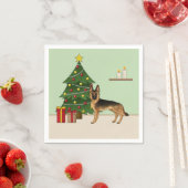 黒とタンのドイツの羊飼いとクリスマスツリー スタンダードカクテルナプキン (インサイチュ)