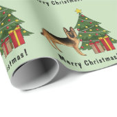 黒とタンのドイツの羊飼いとクリスマスツリー ラッピングペーパー (ロールコーナー)