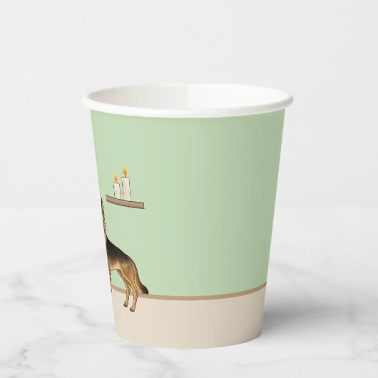 黒とタンのドイツの羊飼いとクリスマスツリー 紙コップ (左)