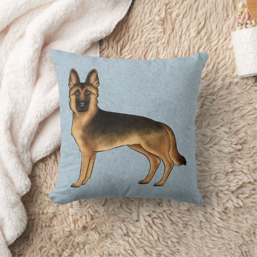 黒とタンのドイツの羊飼いの青い漫画の犬 クッション (ブランケット)