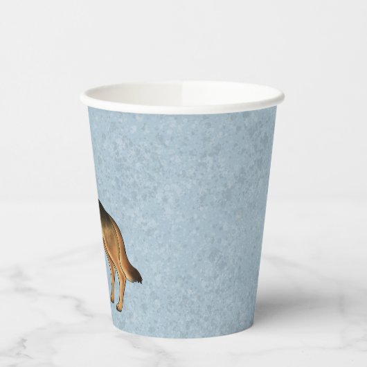 黒とタンのドイツの羊飼いの青い漫画の犬 紙コップ (左)