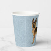 黒とタンのドイツの羊飼いの青い漫画の犬 紙コップ (右)