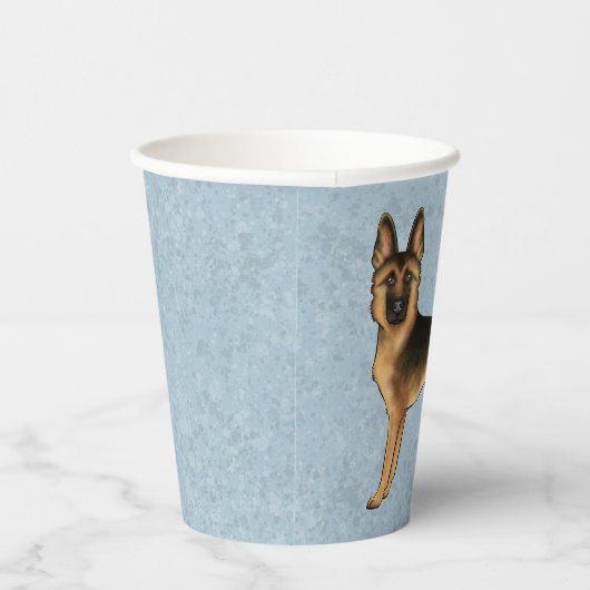 黒とタンのドイツの羊飼いの青い漫画の犬 紙コップ (右)