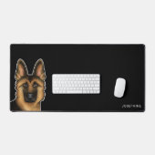 黒とタンのドイツの羊飼いの頭と名前Black デスクマット (キーボード&マウス)