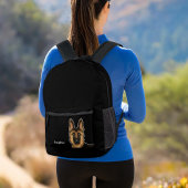 黒とタンのドイツの羊飼いの頭と名前Black プリントバックパック