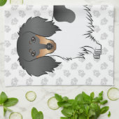 黒とタンのピエバルロロングヘアダシュント&ポーズ キッチンタオル (折り畳み)