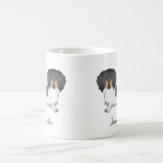 黒とタンのピエバルロロングヘアダシュント&名前 コーヒーマグカップ (中央)