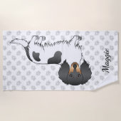 黒とタンのピエバルロロングヘアダシュント&名前 ビーチタオル (正面)