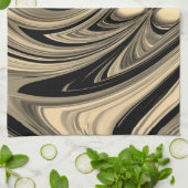 黒とタンのフローパターン キッチンタオル (折り畳み)