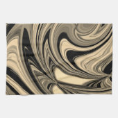 黒とタンのフローパターン キッチンタオル (横)