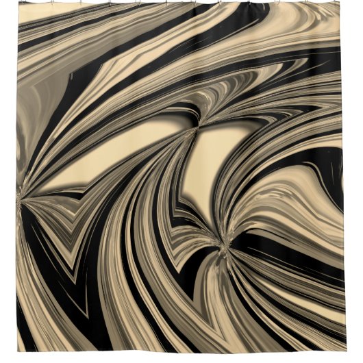 黒とタンのフローパターン シャワーカーテン (正面)