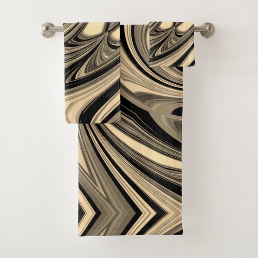 黒とタンのフローパターン バスタオルセット (インサイチュ)
