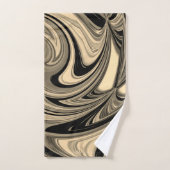 黒とタンのフローパターン バスタオルセット (ハンドタオル)