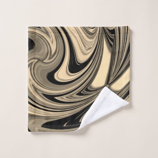 黒とタンのフローパターン バスタオルセット (ウォッシュタオル)