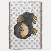黒とタンのポメラニアン かわいい漫画の犬と肉球 スローブランケット (正面縦)