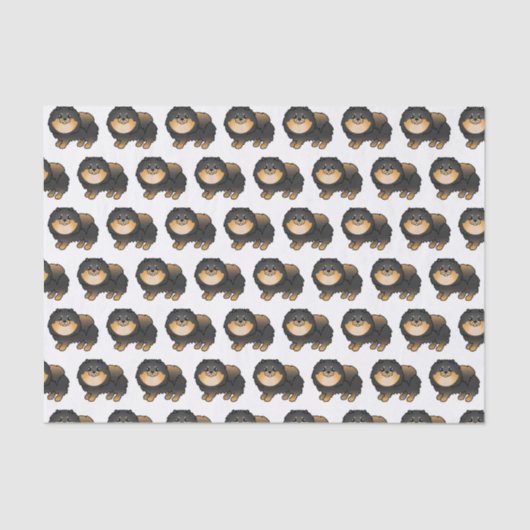 黒とタンのポメラニア犬かわいい漫画の犬のパターン 薄葉紙 (正面)