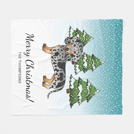 黒とタンのリンゴの短い髪のダッチシュント冬 フリースブランケット (正面(横))