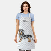 黒とタンのリンゴ短い髪のダシュント&名前 エプロン (着用した状態)