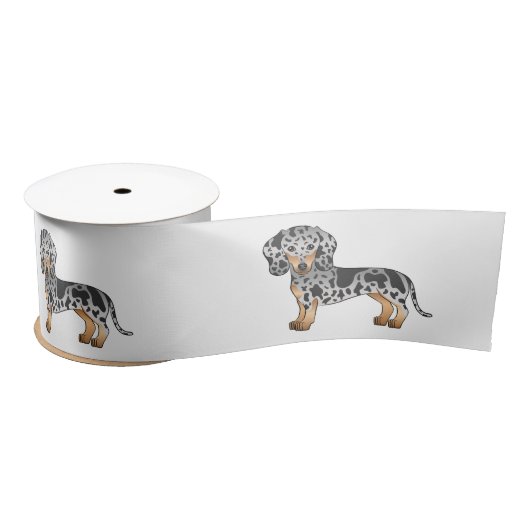 黒とタンのリンゴ短い髪ダックスシュントかわいい犬 サテンリボン (リール)