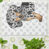 黒とタンのリンゴ短い髪ダックスシュント&ポーズ キッチンタオル (折り畳み)