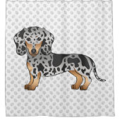 黒とタンのリンゴ短い髪ダックスシュント&ポーズ シャワーカーテン (正面)