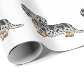 黒とタンのリンゴ長い髪のダックスシャンドパターン ラッピングペーパー (ロールコーナー)