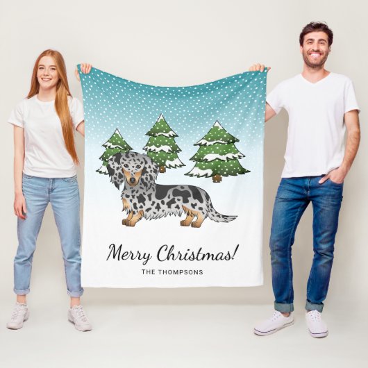 黒とタンのリンゴ長い髪のダッチシュント冬 フリースブランケット (インサイチュ)