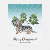 黒とタンのリンゴ長い髪のダッチシュント冬 フリースブランケット (正面)