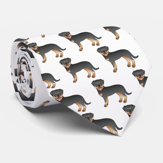 黒とタンのロットワイラーかわいい漫画の犬のパターン ネクタイ (ロール)