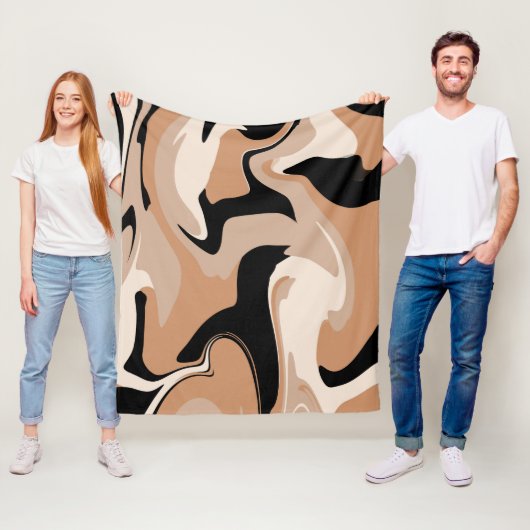 黒とタンの大理石のパターン フリースブランケット (インサイチュ)