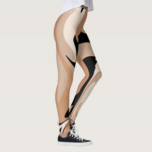 黒とタンの大理石のパターン レギンス (右)