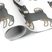 黒とタンの柴犬かわいい漫画の犬のパターン ラッピングペーパー (ロールコーナー)