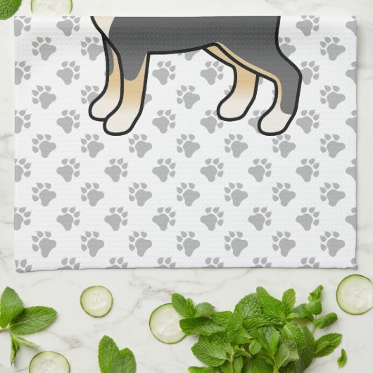 黒とタンの柴犬かわいい犬と手のひら模様 キッチンタオル (折り畳み)