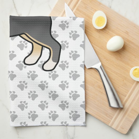 黒とタンの柴犬かわいい犬と手のひら模様 キッチンタオル (四つ折り)