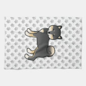黒とタンの柴犬かわいい犬と手のひら模様 キッチンタオル (横)