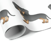 黒とタンの滑らかなコートのダシュンド犬のパターン ラッピングペーパー (ロールコーナー)