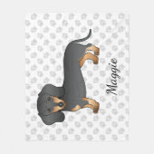 黒とタンの滑らかな髪ダッシュンドッグ&名前 フリースブランケット (正面)