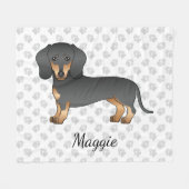 黒とタンの滑らかな髪ダッシュンドッグ&名前 フリースブランケット (正面(横))