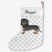 黒とタンの短い髪ダッシュンドッグ&名前 スモールクリスマスストッキング (裏面)